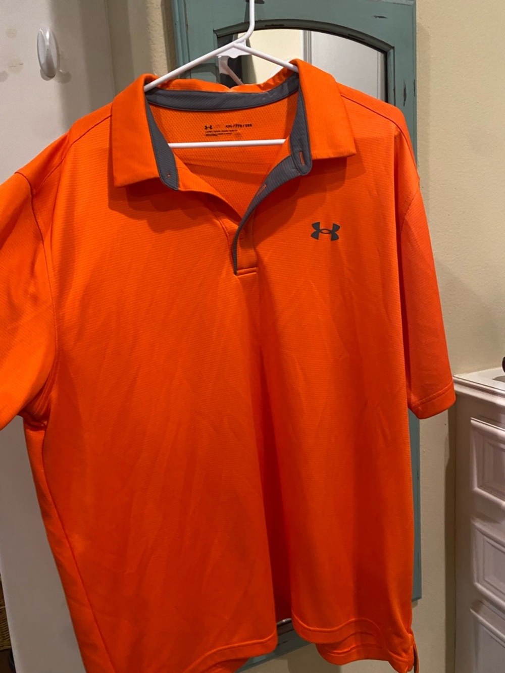 Under Armour Men’s Bright Orange Short Sleeve Button-Down Polo with Gray Trim